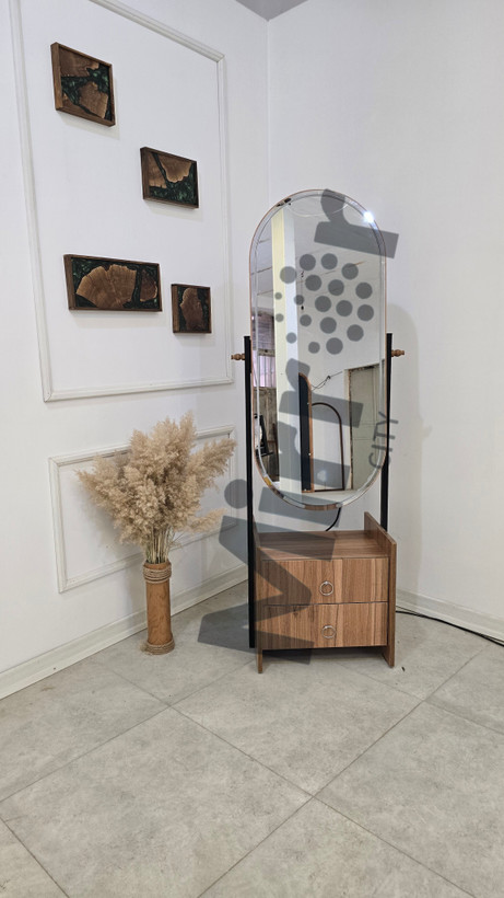 آینه قدی نورا با کشوهای جادار و بدنه MDF طرح چوب